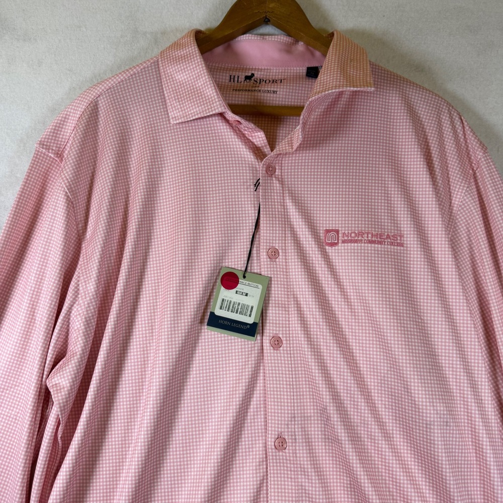Horn Legend HL Sport Mens Pink Gingham Performance Button Down Shirt NEMCC Large